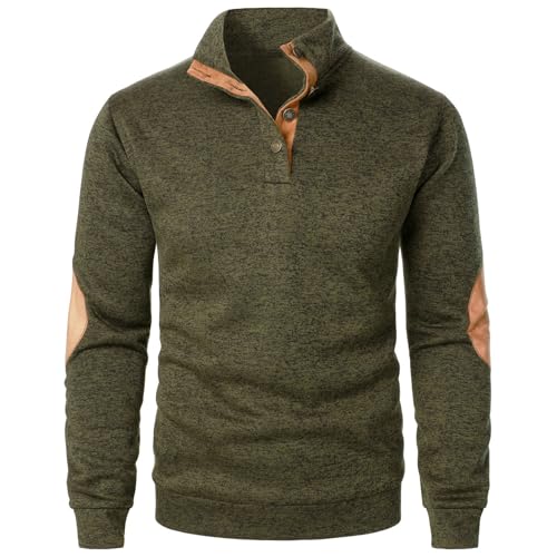 Mens Quarter Pullover Casual Lightweight Sweatshirts Long Sleeve Button Mock Neck Sweaters Soft Collared Shirt2