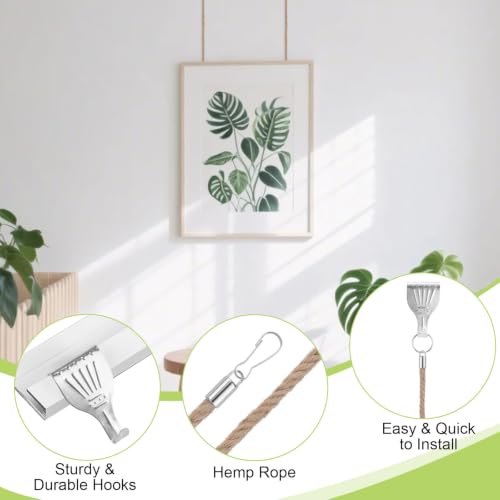 Image of Picture Hanging Kit 6Pcs Silver Rail Hooks with 6Pcs Jute Ropes, Picture Display Hanging System for Wall Pictures, Exhibition (Jute Rope, 1M)