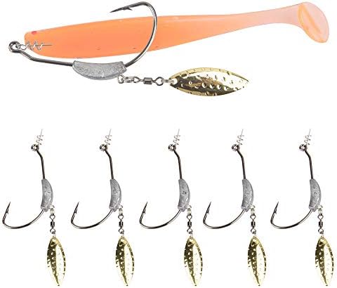 Jig Head Hooks Weighted with Spinner Blades Swimbaits Crank Hooks for Soft Fishing Lures (5PCS)