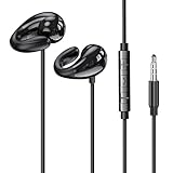 【新登場】 イヤホン 有線 3.5mm オープンイヤー イヤー 有線イヤホン マイク付き 耳を塞がない 耳掛け 4極 有線ヘッドセット ゲーミングイヤホン 着信応答/終話 音量調節 軽量 オンライン会議 PC パソコン ZOOM 対応 ブラック