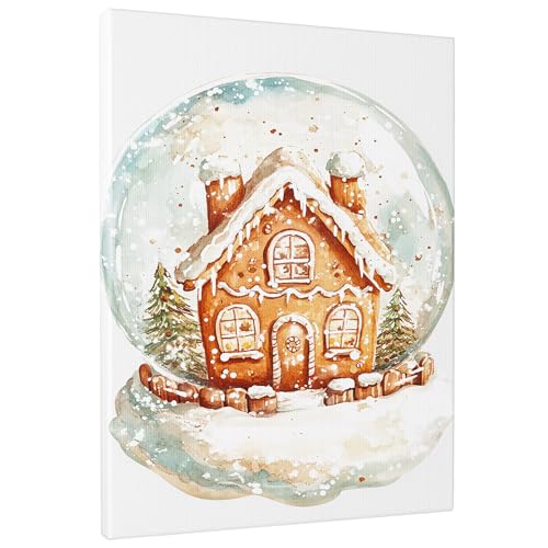 Winter-Schneekugel-Haus-Wandkunst, braunes Lebkuchenhaus,...