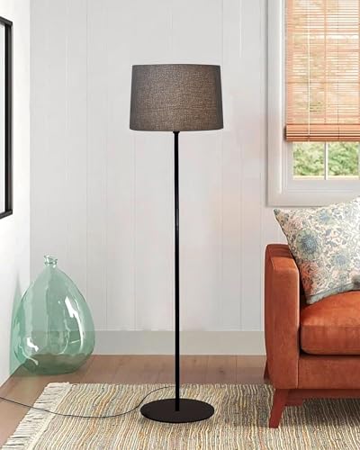 Image of Homesake Modern Floor Lamp for Living Room Traditional Farmhouse Boho Floor Lamp Mid-Century Pole Lamp with Linen Lamp Shade Modern Bohemian Corner Lamp for Living Room Bedroom Office (Gray)