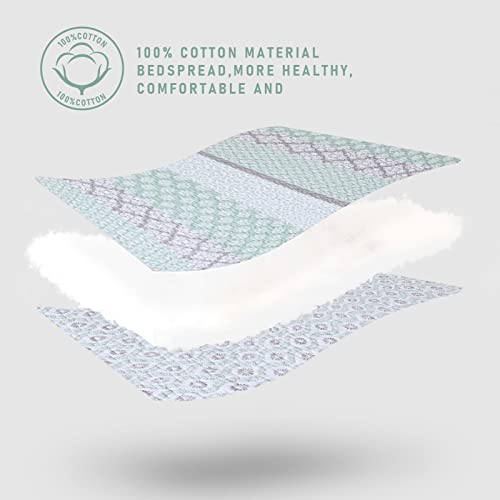 Kaloola Quilts Queen Size 100% Cotton Queen Quilt Bedding Set, Sage Green Grey Floral Striped Queen Bedspreads, Farmhouse Reversible Lightweight Queen Quilt For All Seasons, 3 Pieces #TOP5