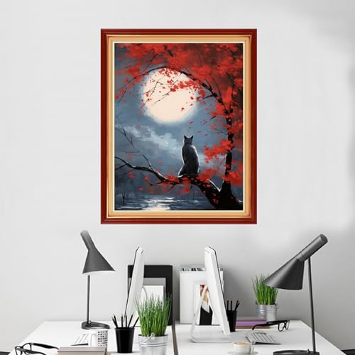 Image of Foxhool Beginners Cross Stitch Kits Stamped Full Range of Embroidery Kits for Adults DIY Cross Stitches kit Embroidery Patterns for Needlepoint kit-Cats Admiring Moon 16x20 inch