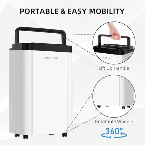 Image of AIRPLUS 5500 Sq. Ft Dehumidifiers for Home, 80 Pints Dehumidifier for Basement with Drain Hose, Continuous Drainage, Intelligent Humidistat, Dehumidifier for bathroom, bedroom, Large Room, 1909