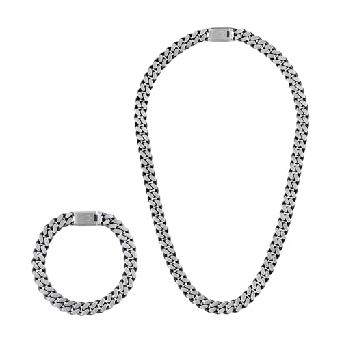 Bulova Men's Jewelry Classic Dual Surface Blue IP and Brushed Stainless Steel Curb Chain Neclace and Bracelet Set Style: BVS1000-SLSTNA