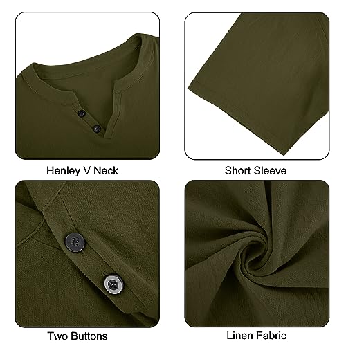 Angbater Men's Linen Shirt Short Beach Hippie T Shirts Casual Summer Lightweight Tropical Henley Shirts3