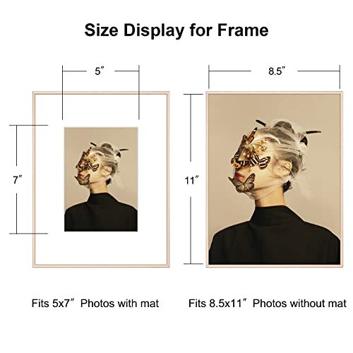 8.5x11 Picture Frame Set of 4, Matted Brass Simple Modern Brushed Thin Aluminum Metal Photo Frame Fits 5x7 with Mat or 8.5 x 11 without Mat. for Tabletop and Wall Mounting