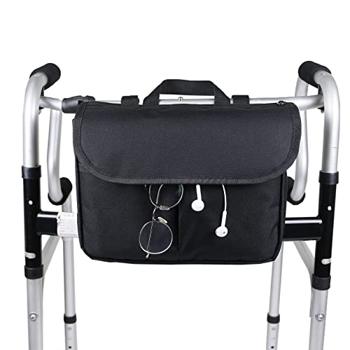 Side Wheelchair Bag,Oxford Cloth Sturdy Handle Wheelchair Pouch Large Capacity Wheelchair Storage Bag Walker Accessories (Black) - Image 2
