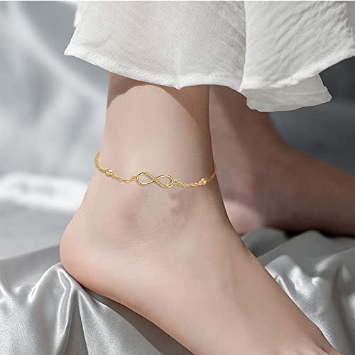 Image of MEDWISE Womens Infinity Anklet Bracelet 925 Sterling Silver Endless Love Symbol Ankle Bracelet Adjustable Plus Size Large Bracelet Gifts for her Mother's Day Gifts