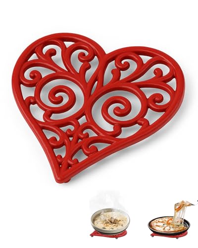 Gardmate Red Heart Cast Iron Trivet for Kitchen & Dining - Romantic Decorative Hot Dish Pad, Heat Resistant Pot Holder with Raised Feet Design (Red)