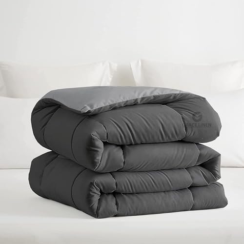 Image of Restful Sleep Reversible All Weather Comforter King Size - Dohar /Rajai /Blanket /Duvet -250 GSM Quilt Soft Microfiber Fill King Size (92 inchX106 inch) - Dark Grey /Silver Grey Color