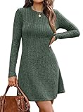 OFEEFAN Sliming Dress Sweater Dresses for Women 2025 Long Sleeve Dress Green M