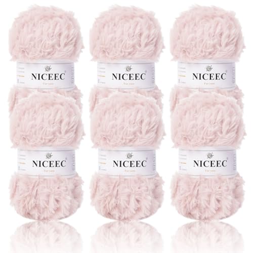 Image of NICEEC Faux Fur Yarn Super Soft, Chunky & Fluffy, Eyelash Yarn for Crochet & Knitting(Total Length 210yds /10.6oz) - Pale Pink /300g