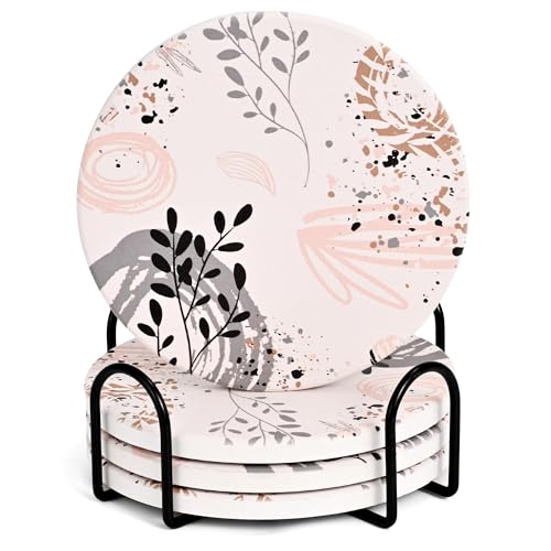 Lemonleaf Cute Desk Boho Coasters Set of 4, Aesthetic Pretty Office Coaster for Women