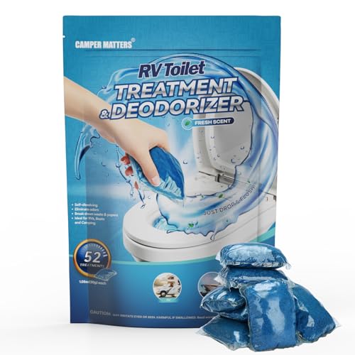 Image of 52 Packs RV Toilet Treatments, Holding Tank Deodorizers for RV /Marine Portable Camping Toilet Eliminating Odors and Breaking Down Waste Papers Fresh Scent