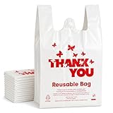 YoYoRain Reusable LDPE Shopping Bags with Handles 12x7x23, 2.25 Mil Thick, White, 50 Count
