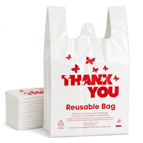 YoYoRain Reusable LDPE Shopping Bags with Handles 12x7x23, 2.25 Mil