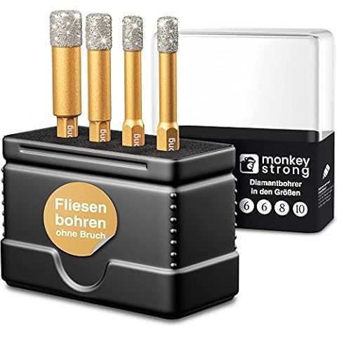 monkeystrong Diamantbohrer Fliesenbohrer Set in wichtigsten Dübelgrößen Ø 6 x2 I 8 I 10 mm - Bohrer Sanitär Set für Fliesen aus Keramik, Glas, Feinsteinzeug, Marmor und Granit Cover