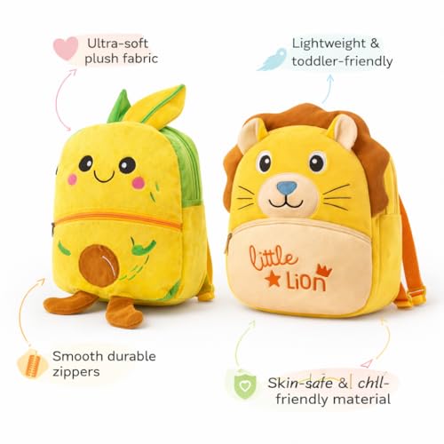 Image of Cartoon Plush Kids School Bag 2-6 Years | Soft Toy Backpack for Boys & Girls | Toddler Nursery Preschool Bag | Lightweight Adjustable Straps