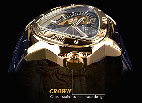 FORSINING Winner Fashion Mechanical Wristwatch, Triangular Racing Dial, Waterproof, Gold Skeleton Dial, Automatic Movement, Leather Design, Mechanical Watch for Men