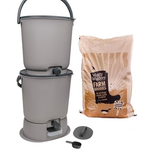 Wiggly Wigglers Bokashi Compost Starter Kit Vermicomposting Essentials Kitchen Waste Composting Bins With Bokashi Bran (2 Grey Bins + 1kg of Bokashi Active Bran)