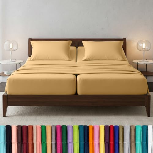 Image of Elegant Comfort Luxury 1500 Premium Hotel Quality Microfiber 5-Piece Sheet Set - Wrinkle Resistant, All Around Elastic Fitted Sheet, Deep Pocket up to 16 inch, Split King, Camel-Gold