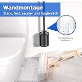 HAMITOR Szczotka do WC z silikonu, ze stali nierdzewnej, czarna, montaż na ścianie, łatwe czyszczenie bez wiercenia, wytrzymała i nierdzewna, z szybkoschnącym uchwytem, zestaw mebli łazienkowych