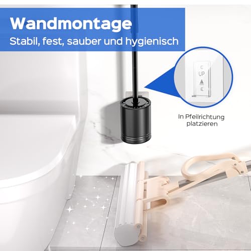 HAMITOR Klobürste Silikon Edelstahl - Toilettenbürste Schwarz Wandmontage - ein Ohne Bohren einfache reinigung- Edelstahl Wc Bürste Langlebig und Rostfrei - mit schnell trocknendem halter Badmöbel Set