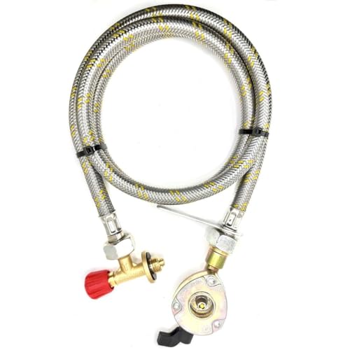 DN Autogas Parts LPG Nachfüllschlauch, 1 m, flexibler verstärkter Stahl, Typ 901, 904, 907, Camping-Gas, manuelles Absperrventil, 16 mm bis 20 mm, Clip-Zylinder