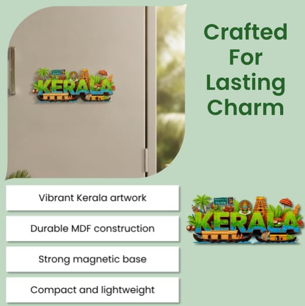 Image of Capio Art Kerala Fridge Magnet for Refrigerator | Kerala Tourism Decorative Magnet Sticker | Decorative Travel Memory Magnet for Fridge, Kitchen, Locker, Whiteboard, Office Decor & Metal Surfaces