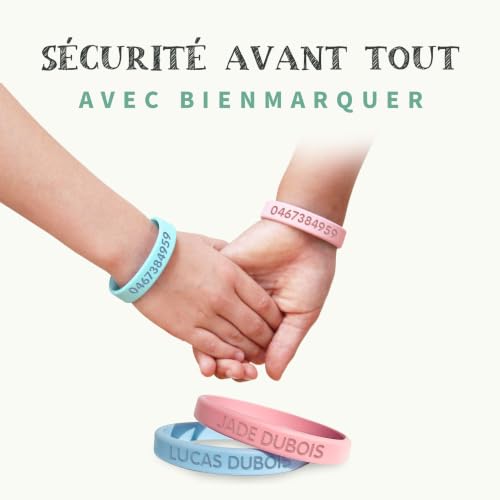 BIENMARQUER - Pack de 2 Bracelets SOS Enfant - Bracelets Personnalisables en Silicone Gravés avec un Prénom & Numéro de Téléphone - Bracelets d'Identification SOS – vue 6