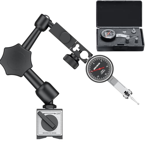 Image of HDLNKAK Dial Test Indicator with Magnetic Base Stand(90lbs /40kg), 0-0.03 inchx0.0005 inch Test Indicator,with 3 Metal Dovetail Clamps in Storage Case (Black)