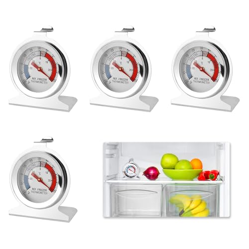 4 Pièces Thermomètre Congélateur, Thermometre Frigo en Acier Inoxydable pour Réfrigérateur et Congélateur, Plage de Température -30°C à 30°C / -20°F...