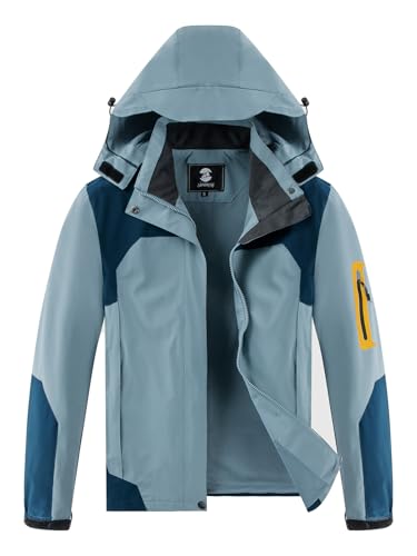 SaphiRose Chaqueta impermeable para mujer, ligera, activa, para exteriores, con capucha extraíble, Azul, XXL