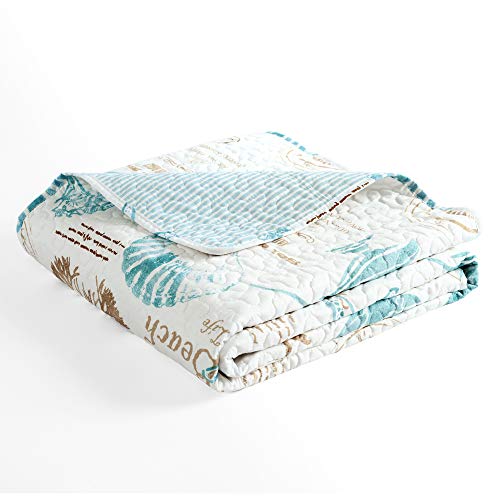 Image of Lush Decor Harbor Life Throw Blanket, 50 inch W x 60 inch L, Blue & Taupe - Throw Blankets for Bed - Couch Blanket - Coastal Throw Blanket for Couch