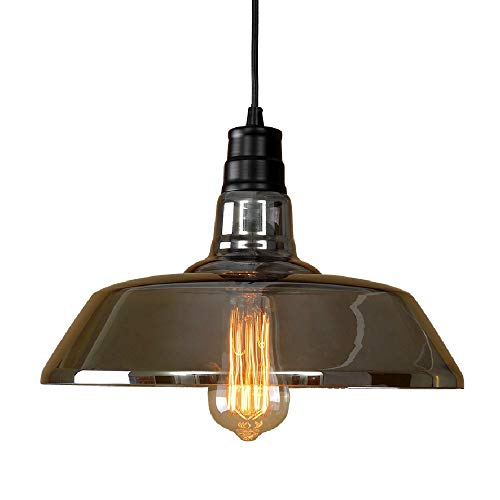 Plafonnier suspension rétro industrielle E27 avec abat-jour en verre pour décoration salon
