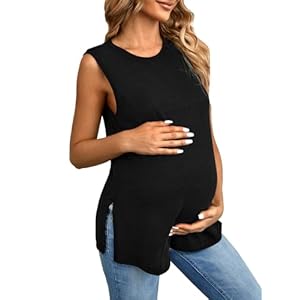 OYOANGLE Maternity Tank Top Summer Sleeveless Crewneck Pregnancy Shirts Side Split Pregnant Clothes