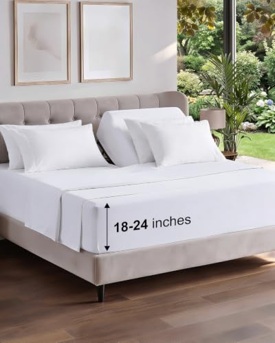 Image of CGK Unlimited Extra Deep Flex Top Split Head King Sheet Set - 6 Piece Breathable and Cooling Sheets - Hotel Luxury Bedding for Women, Men, Kids & Teens - Easy Secure Fit - Extra Deep Pockets - White