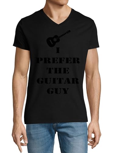 T-shirt col en V pour homme noir en coton S - I Prefer The Guitar Guy