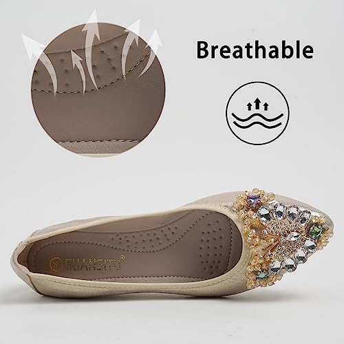 Women's Ballet Flat Shoes - Cute Rhinestones Bow Wedding Flats Slip on Flats for Women Comfort3