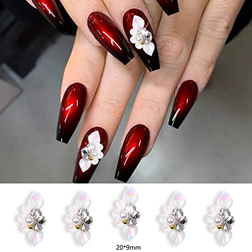 Xeaohesy 20Pcs 3D Flower Nail Charms Flower Charms For Nails Gems And Rhinestones For Nails Inlay Pearls Beads Crystals 3D Acrylic Flowers For Nails Nail Art Accessories For Women(White) #TOP1