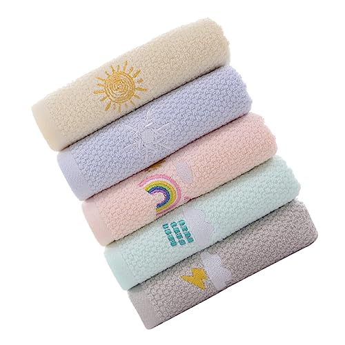 minkissy 5Pcs Cartoon Cotton Hand Towels Absorbent Face Washcloths for Soft Durable Easy to Wash for Showers Birthdays and Everyday Use Grey