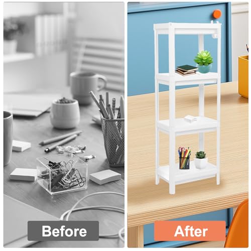 Bathroom Rack, Bathroom Tower Shelf Plastic Freestanding Storage Rack Organizer Multifunctional Shelving Unit for Living Room Bedroom Kitchen White(4 Layers) by Tissting - Image 5