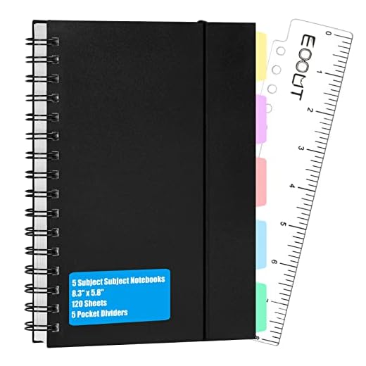 EOOUT A5 Subject Spiral Notebooks with Tabs, 8.3" x 5.8", Notebooks for Work, 5 Colored Dividers, Spiral Lined, 240 Pages, for School, Office Supplies and Home