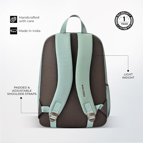 Image of Gear Eco Classic 16 inch /20L Medium Water Resistant Faux Leather Daypack | Casual Backpack | Travel Bag for Men /Women (Pista Green - Brown)