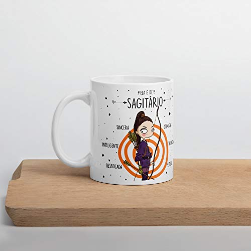 Canequeiro Store Ela é de Sagitário Caneca de Porcelana Personalizada, Branco/Preto, 10 x 10 x 10 cm
