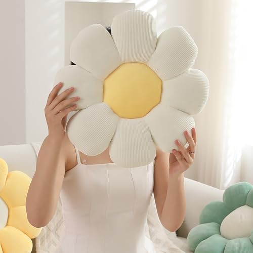 Image of HOKIPO Flower Shaped Plush Throw Pillow Cushion for Sofa, Couch, Chair, Bed, Bedroom, Nursery, Props or Home Decor - 42 cm, Swan White (AR-6234-WHT)