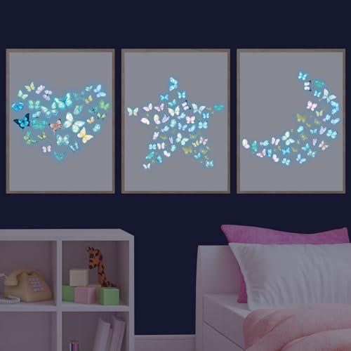 Glow in The Dark Wall Decals - Luminous Butterfly Stickers, Colorful Removable Self-Adhesive Decals for Girls Bedroom, Kids Baby Nursery, Living Room Decoration
