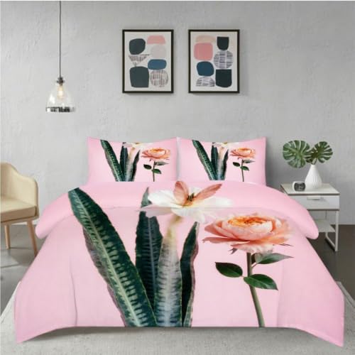 Parures de lit 240x260 cm fleur rose en microfibre légère